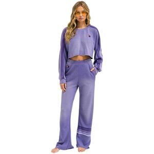 Aviator Nation Rugby Wide Leg Sweatpants Cropped Sweatshirt Large Faded Grape